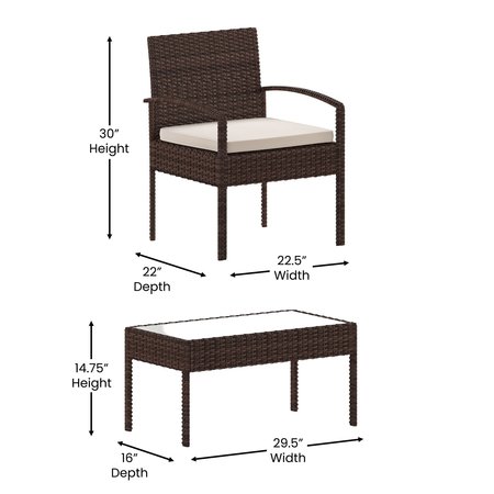 Flash Furniture 4 Piece Brown Patio Set with Beige Cushions JJ-S312-BNBG-GG